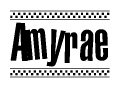 The image contains the text Amyrae in a bold, stylized font, with a checkered flag pattern bordering the top and bottom of the text.