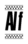 The image contains the text Alf in a bold, stylized font, with a checkered flag pattern bordering the top and bottom of the text.