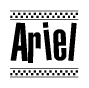 The clipart image displays the text Ariel in a bold, stylized font. It is enclosed in a rectangular border with a checkerboard pattern running below and above the text, similar to a finish line in racing. 