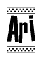 The clipart image displays the text Ari in a bold, stylized font. It is enclosed in a rectangular border with a checkerboard pattern running below and above the text, similar to a finish line in racing. 
