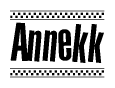 The clipart image displays the text Annekk in a bold, stylized font. It is enclosed in a rectangular border with a checkerboard pattern running below and above the text, similar to a finish line in racing. 