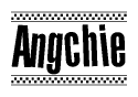 The clipart image displays the text Angchie in a bold, stylized font. It is enclosed in a rectangular border with a checkerboard pattern running below and above the text, similar to a finish line in racing. 