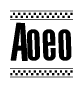 The clipart image displays the text Aoeo in a bold, stylized font. It is enclosed in a rectangular border with a checkerboard pattern running below and above the text, similar to a finish line in racing. 