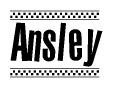 The image contains the text Ansley in a bold, stylized font, with a checkered flag pattern bordering the top and bottom of the text.