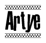 The image contains the text Artye in a bold, stylized font, with a checkered flag pattern bordering the top and bottom of the text.