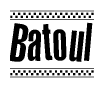The clipart image displays the text Batoul in a bold, stylized font. It is enclosed in a rectangular border with a checkerboard pattern running below and above the text, similar to a finish line in racing. 