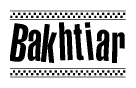 The clipart image displays the text Bakhtiar in a bold, stylized font. It is enclosed in a rectangular border with a checkerboard pattern running below and above the text, similar to a finish line in racing. 