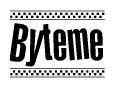 The clipart image displays the text Byteme in a bold, stylized font. It is enclosed in a rectangular border with a checkerboard pattern running below and above the text, similar to a finish line in racing. 
