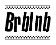 The image is a black and white clipart of the text Brblnb in a bold, italicized font. The text is bordered by a dotted line on the top and bottom, and there are checkered flags positioned at both ends of the text, usually associated with racing or finishing lines.
