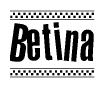 The clipart image displays the text Betina in a bold, stylized font. It is enclosed in a rectangular border with a checkerboard pattern running below and above the text, similar to a finish line in racing. 