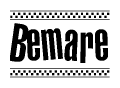 The image contains the text Bemare in a bold, stylized font, with a checkered flag pattern bordering the top and bottom of the text.