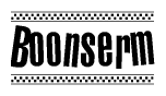 The clipart image displays the text Boonserm in a bold, stylized font. It is enclosed in a rectangular border with a checkerboard pattern running below and above the text, similar to a finish line in racing. 