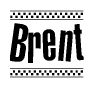 The image contains the text Brent in a bold, stylized font, with a checkered flag pattern bordering the top and bottom of the text.