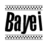 The clipart image displays the text Bayei in a bold, stylized font. It is enclosed in a rectangular border with a checkerboard pattern running below and above the text, similar to a finish line in racing. 