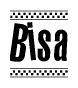 The image contains the text Bisa in a bold, stylized font, with a checkered flag pattern bordering the top and bottom of the text.