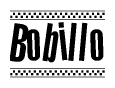 The clipart image displays the text Bobillo in a bold, stylized font. It is enclosed in a rectangular border with a checkerboard pattern running below and above the text, similar to a finish line in racing. 