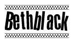 The clipart image displays the text Bethblack in a bold, stylized font. It is enclosed in a rectangular border with a checkerboard pattern running below and above the text, similar to a finish line in racing. 