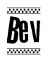 The clipart image displays the text Bev in a bold, stylized font. It is enclosed in a rectangular border with a checkerboard pattern running below and above the text, similar to a finish line in racing. 