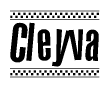 The clipart image displays the text Cleyva in a bold, stylized font. It is enclosed in a rectangular border with a checkerboard pattern running below and above the text, similar to a finish line in racing. 