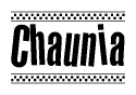 The clipart image displays the text Chaunia in a bold, stylized font. It is enclosed in a rectangular border with a checkerboard pattern running below and above the text, similar to a finish line in racing. 