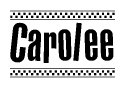The clipart image displays the text Carolee in a bold, stylized font. It is enclosed in a rectangular border with a checkerboard pattern running below and above the text, similar to a finish line in racing. 
