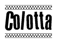 The image contains the text Colotta in a bold, stylized font, with a checkered flag pattern bordering the top and bottom of the text.