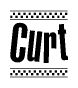 The clipart image displays the text Curt in a bold, stylized font. It is enclosed in a rectangular border with a checkerboard pattern running below and above the text, similar to a finish line in racing. 
