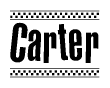 The clipart image displays the text Carter in a bold, stylized font. It is enclosed in a rectangular border with a checkerboard pattern running below and above the text, similar to a finish line in racing. 