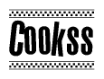The clipart image displays the text Cookss in a bold, stylized font. It is enclosed in a rectangular border with a checkerboard pattern running below and above the text, similar to a finish line in racing. 