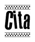 The clipart image displays the text Cita in a bold, stylized font. It is enclosed in a rectangular border with a checkerboard pattern running below and above the text, similar to a finish line in racing. 