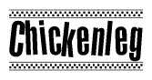 The clipart image displays the text Chickenleg in a bold, stylized font. It is enclosed in a rectangular border with a checkerboard pattern running below and above the text, similar to a finish line in racing. 