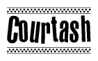 The clipart image displays the text Courtash in a bold, stylized font. It is enclosed in a rectangular border with a checkerboard pattern running below and above the text, similar to a finish line in racing. 