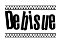 The clipart image displays the text Debisue in a bold, stylized font. It is enclosed in a rectangular border with a checkerboard pattern running below and above the text, similar to a finish line in racing. 
