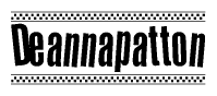 The image contains the text Deannapatton in a bold, stylized font, with a checkered flag pattern bordering the top and bottom of the text.