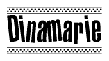 The clipart image displays the text Dinamarie in a bold, stylized font. It is enclosed in a rectangular border with a checkerboard pattern running below and above the text, similar to a finish line in racing. 