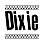 The clipart image displays the text Dixie in a bold, stylized font. It is enclosed in a rectangular border with a checkerboard pattern running below and above the text, similar to a finish line in racing. 