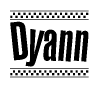 The image contains the text Dyann in a bold, stylized font, with a checkered flag pattern bordering the top and bottom of the text.