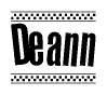 The image contains the text Deann in a bold, stylized font, with a checkered flag pattern bordering the top and bottom of the text.