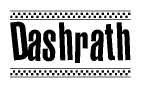 The image contains the text Dashrath in a bold, stylized font, with a checkered flag pattern bordering the top and bottom of the text.