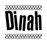 The clipart image displays the text Dinah in a bold, stylized font. It is enclosed in a rectangular border with a checkerboard pattern running below and above the text, similar to a finish line in racing. 