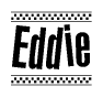 The clipart image displays the text Eddie in a bold, stylized font. It is enclosed in a rectangular border with a checkerboard pattern running below and above the text, similar to a finish line in racing. 