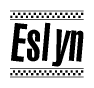 The image contains the text Eslyn in a bold, stylized font, with a checkered flag pattern bordering the top and bottom of the text.