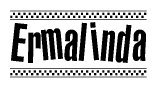 The clipart image displays the text Ermalinda in a bold, stylized font. It is enclosed in a rectangular border with a checkerboard pattern running below and above the text, similar to a finish line in racing. 