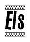 The image is a black and white clipart of the text Els in a bold, italicized font. The text is bordered by a dotted line on the top and bottom, and there are checkered flags positioned at both ends of the text, usually associated with racing or finishing lines.