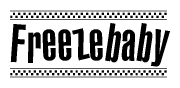 The clipart image displays the text Freezebaby in a bold, stylized font. It is enclosed in a rectangular border with a checkerboard pattern running below and above the text, similar to a finish line in racing. 