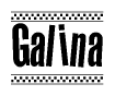 The clipart image displays the text Galina in a bold, stylized font. It is enclosed in a rectangular border with a checkerboard pattern running below and above the text, similar to a finish line in racing. 