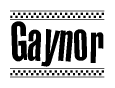 The image contains the text Gaynor in a bold, stylized font, with a checkered flag pattern bordering the top and bottom of the text.