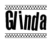 The image contains the text Glinda in a bold, stylized font, with a checkered flag pattern bordering the top and bottom of the text.