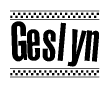 The clipart image displays the text Geslyn in a bold, stylized font. It is enclosed in a rectangular border with a checkerboard pattern running below and above the text, similar to a finish line in racing. 