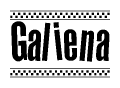 The clipart image displays the text Galiena in a bold, stylized font. It is enclosed in a rectangular border with a checkerboard pattern running below and above the text, similar to a finish line in racing. 